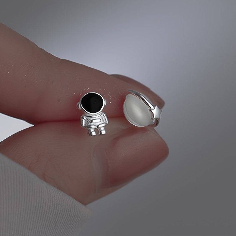 Asymmetrical Petite Astronaut Moon Star Earrings